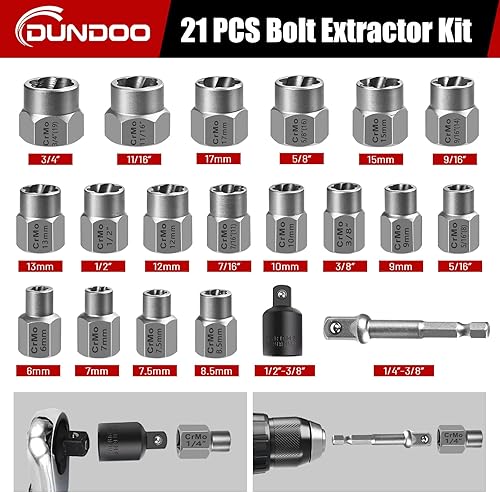Miniatura 2 de Juego de extractor de pernos, 21 piezas, kit de extractor de pernos fácil de salir, 38 de pulgada, herramienta extractor de pernos para tuercas