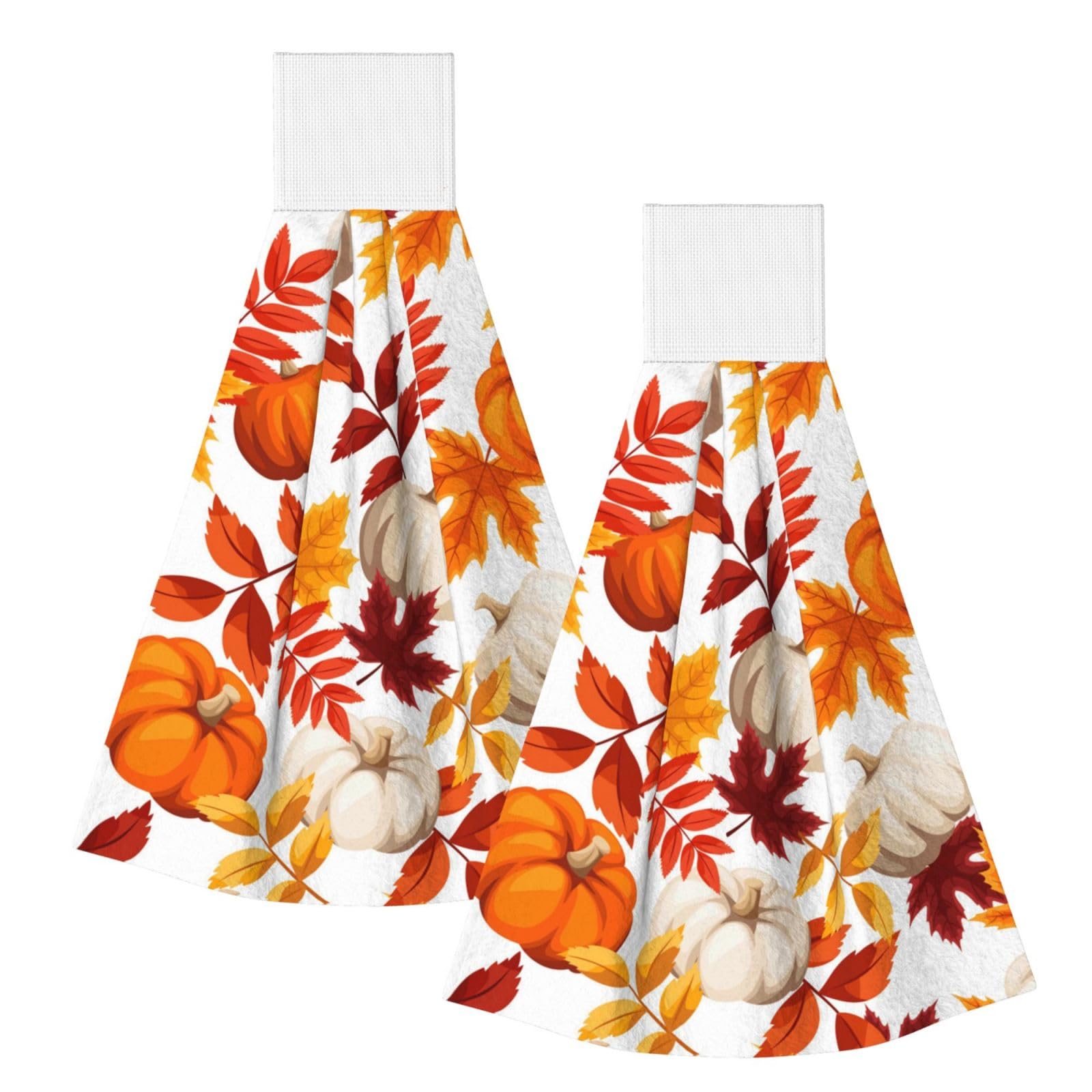 DOPKLNA Autumn Pumpkin, 2 Pcs Hanging Coral Fiber Hand Towels for Bathroom, Absorbent Kitchen Towels