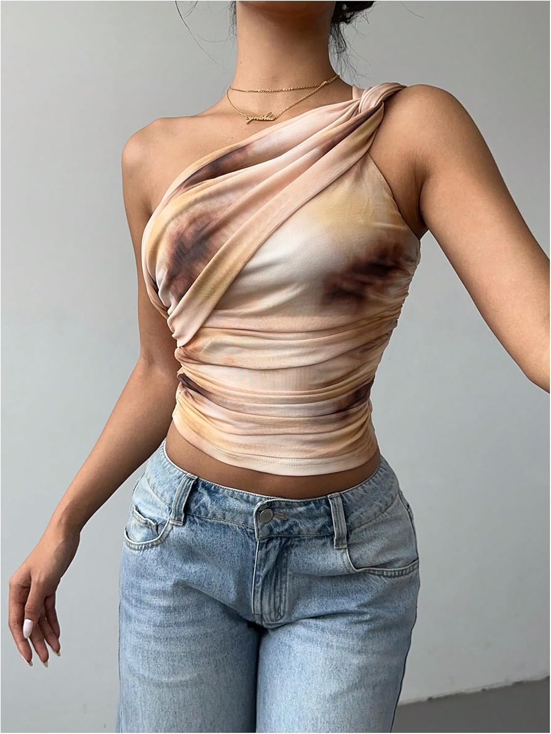 SOLY HUX Women's One Shoulder Crop Tops Y2K Tie Dye Ruched Sleeveless Club Festival Concert Going Out Top - Image 3