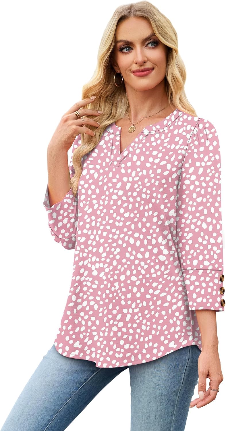 WIHOLL 3/4 Length Sleeve Womens Tops with Button Cuffs Dressy Casual V Neck Summer Outfits Early Fall Fashion Spring Clothes thumbnail