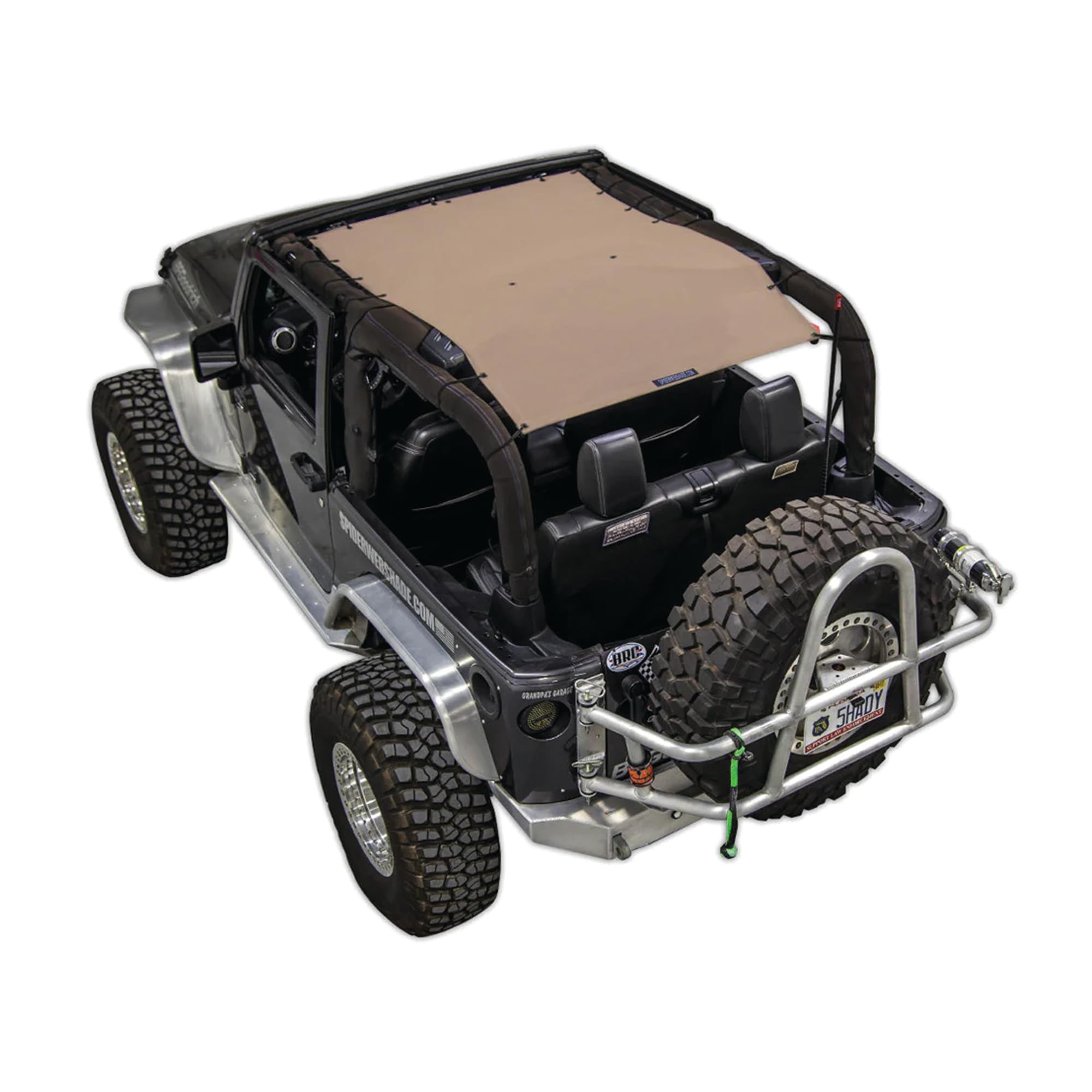 SPIDERWEBSHADE Original JK 2-Door Full Sunshade Top (2007-2017) Compatible with Jeep Wrangler JK Rubicon Sahara Sport All Trims - Airbag Safe - USA Made - 10 Year Warranty (Tan)