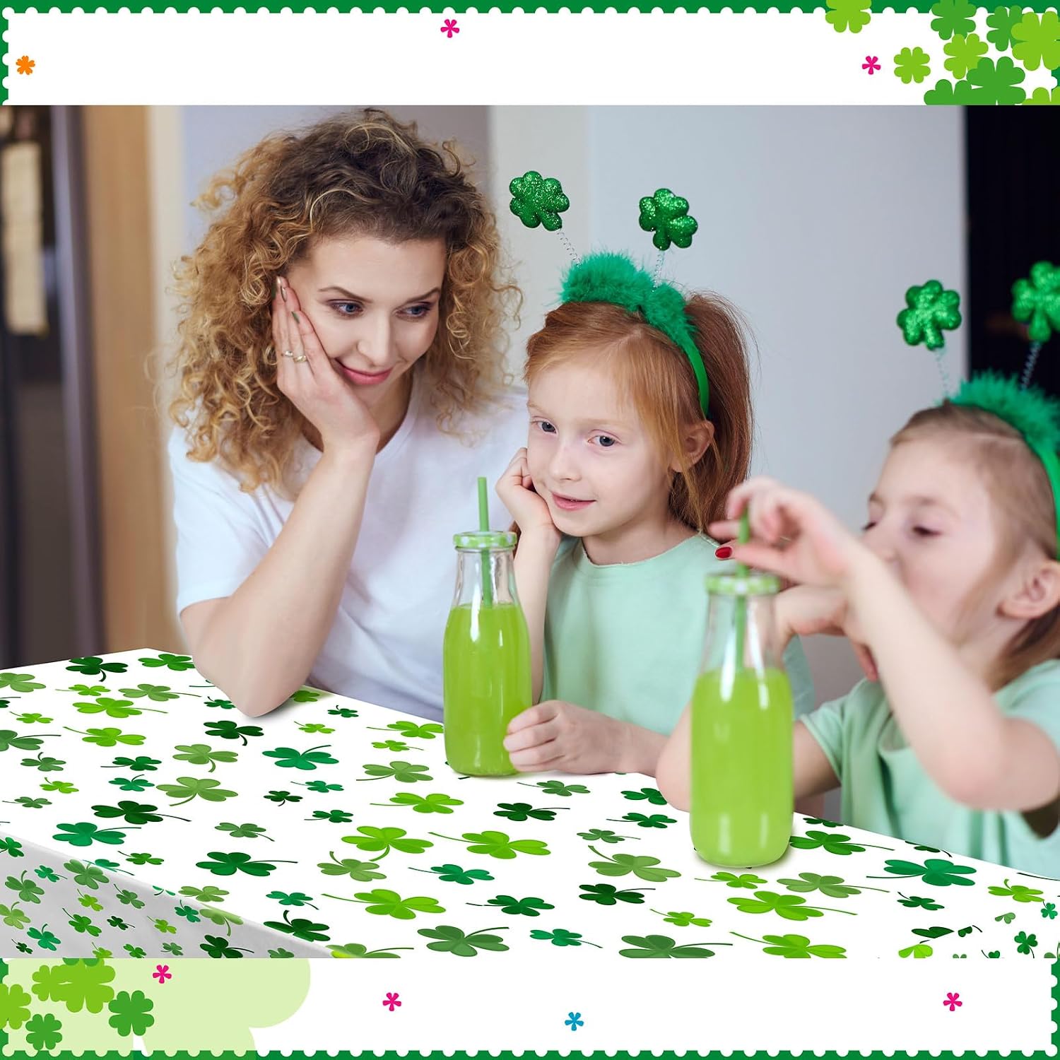Batiyeer 12 Pack St Patrick's Day Tablecloth 54'' x 108'' Inch Disposable Plastic Tablecloth Irish Lucky Green Shamrock Clover Rectangle Table Cloth for Dining Room Party Picnic Decorations Supplies image 4