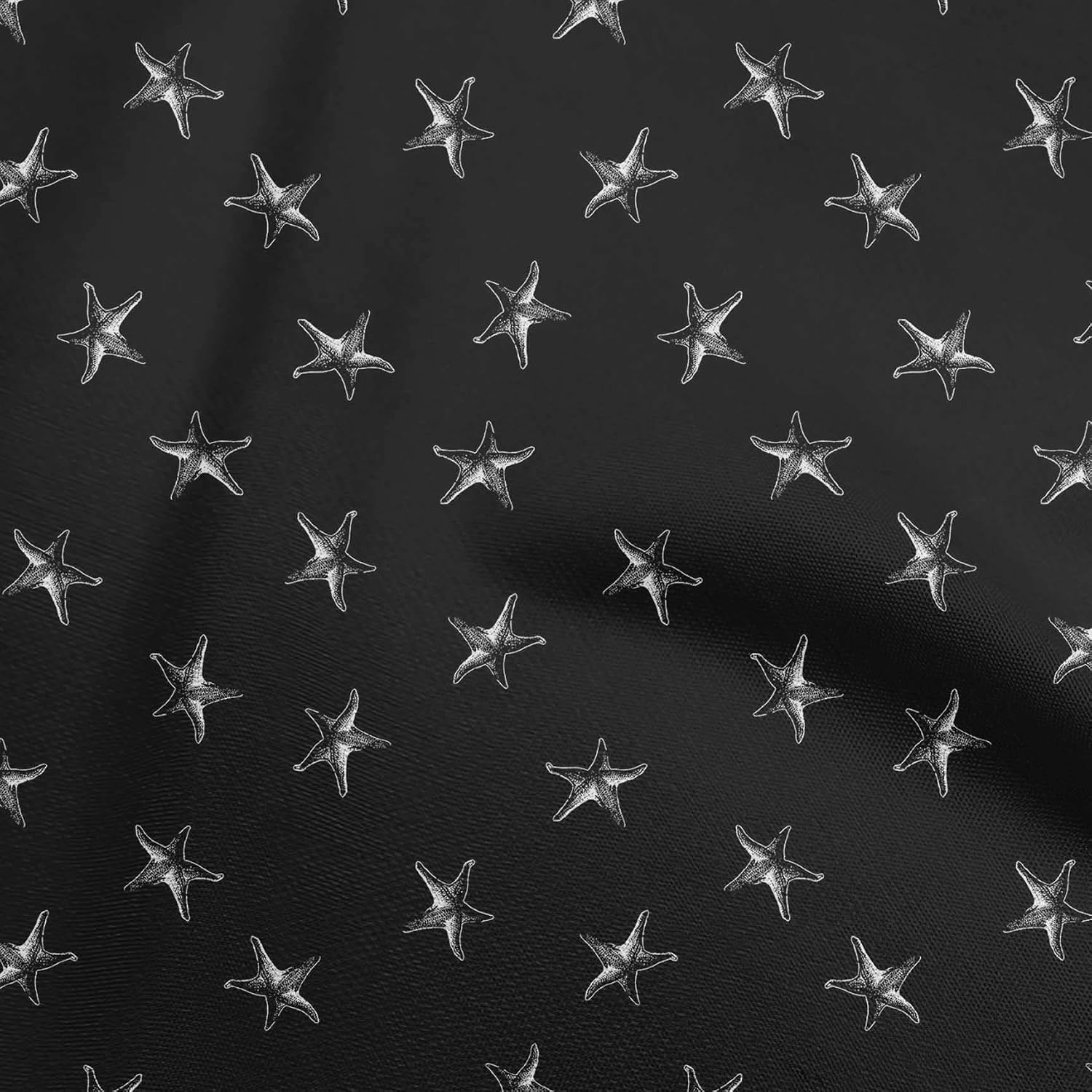 oneOone Cotton Flex Black Fabric Starfish Craft Projects Decor Fabric Printed By The Yard 40 Inch Wide