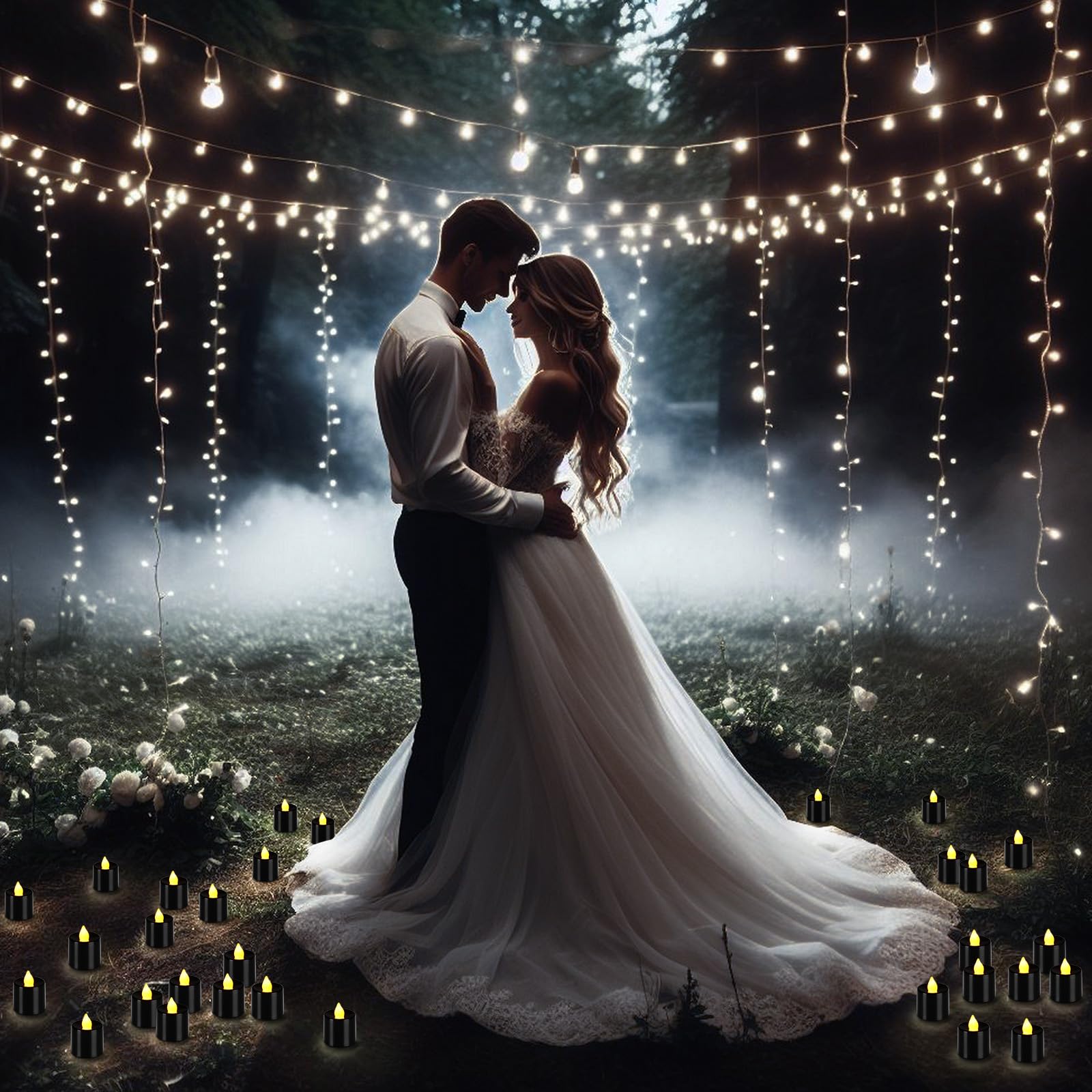 Coume Confezione da 72 lumini senza fiamma, senza fiamma, senza fiamma, LED a batteria, per il giorno più dolce, anniversario, notte romantica, luna di miele, decorazione da tavolo (nero)