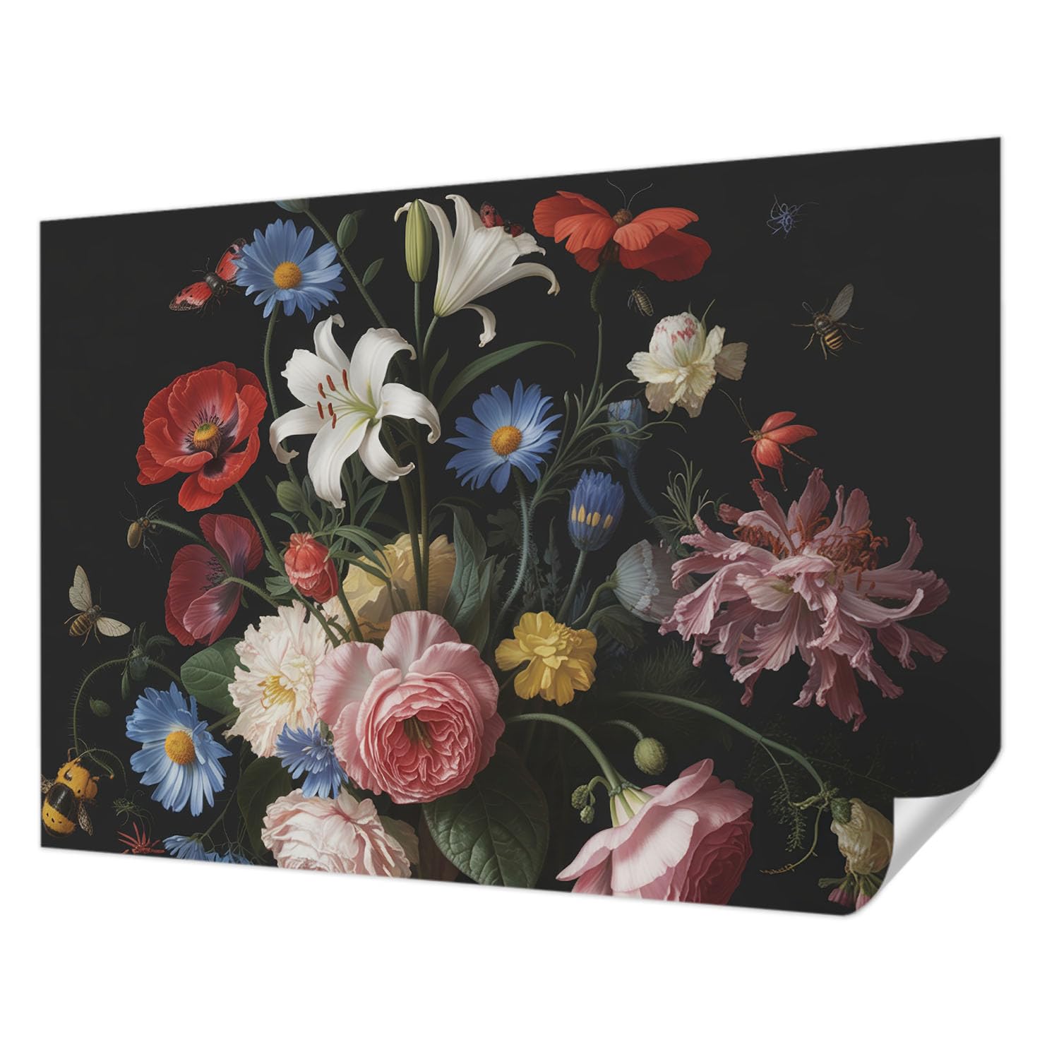 Papier peint adhésif fleurs avec des insectes pour salon et chambre chaleureuse