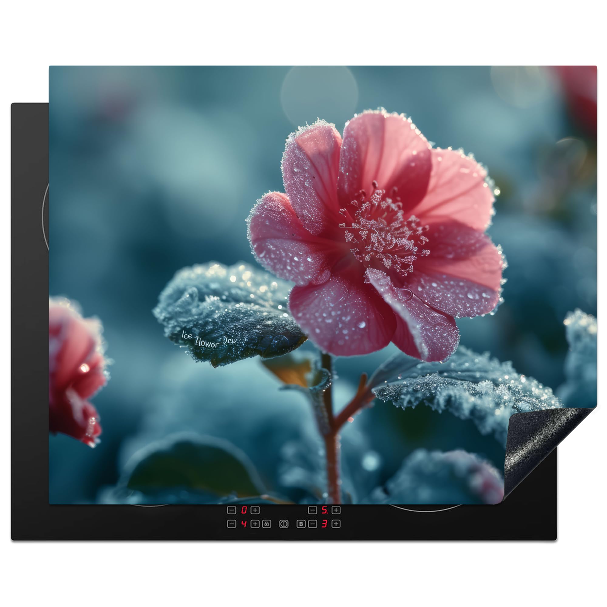 KitchenYeah© Induction Hob Protector Mat 20.5"x25.6" / 65x52 cm Cooker Top Protectors Cover Ceramic Covers Electric Hobs Vinyl Flower - Red - Winter - Drops