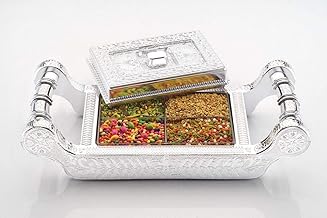 4 Compartment Mukhwas Organizer Box | Silver Finish Spice & Dry Fruit Storage Container | Multi-Purpose Kitchen Organizer for Snacks, Condiments, Mukhwas & Dry Fruits | Durable & Stylish
