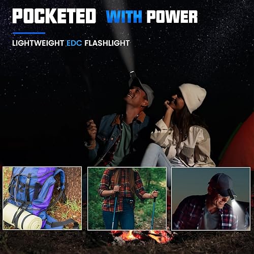Miniatura 5 de Linternas LED recargables EDC de alta carga USB C de lúmenes, linternas de bolsillo de 2550 lúmenes, pequeñas linternas potentes con 6 modos, luz de