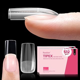 Beetles Tipex Instant Apex Nail Tips, 512Pcs Square Medium Pre-Building Pre-Etched Gel Nail Tips Thicker Acrylic Nails Strong Full Cover False Nail Extension Building 16 Sizes
