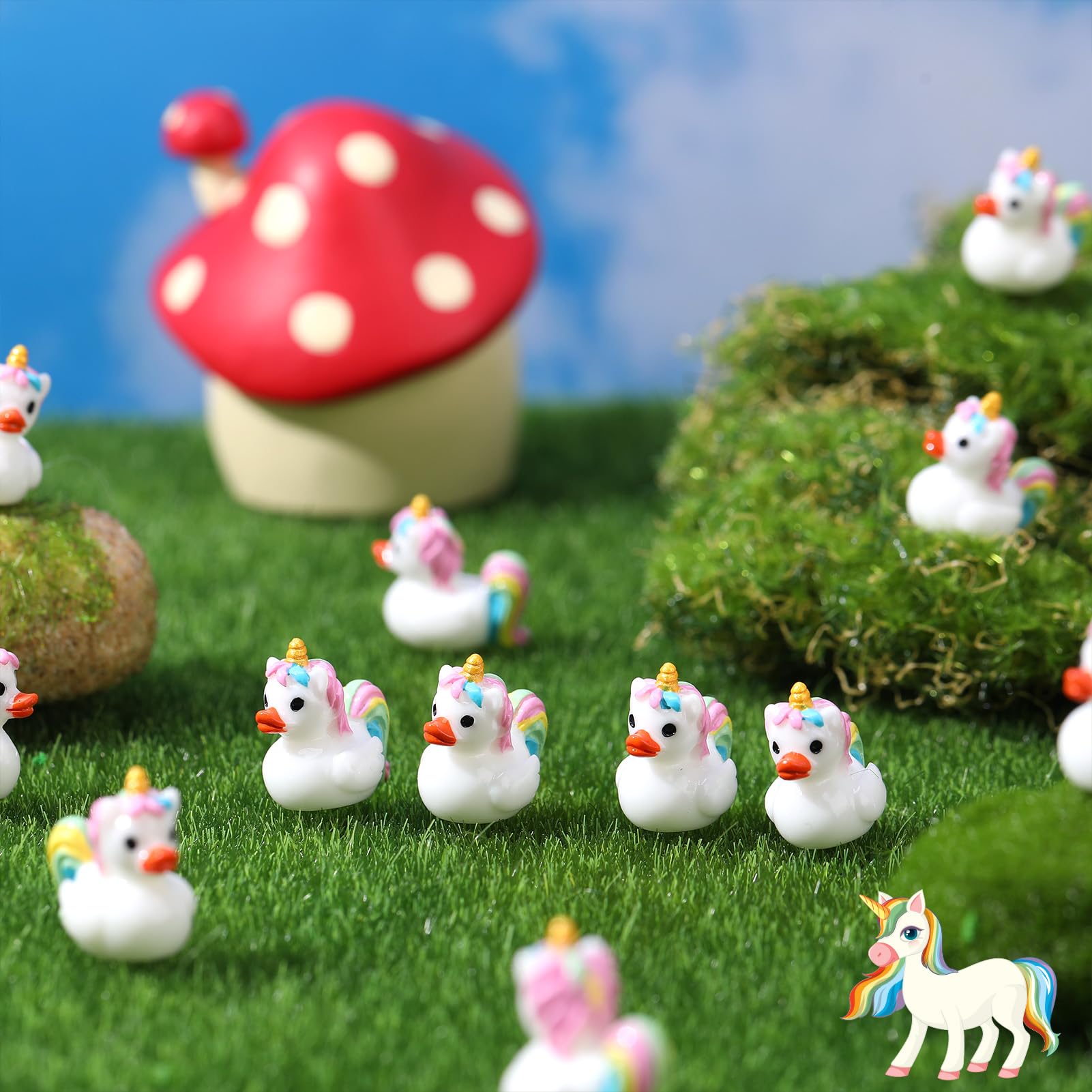 50 Stück Einhorn-Enten Spielzeugfiguren, Mini-Einhorn-Enten aus Harz, kleine Einhörner, Entenspielzeug für Partygeschenke (Einhörner)