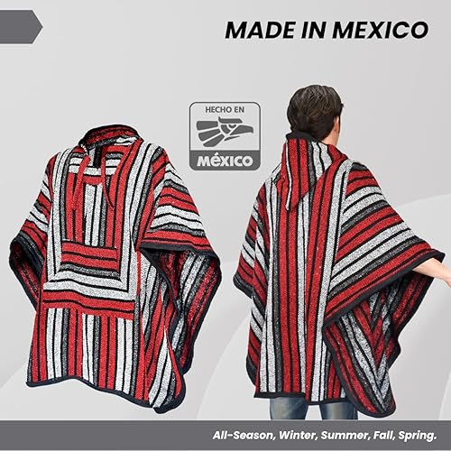 Miniatura 10 de Artisans Bazaar Baja sudadera con capucha mexicana Poncho Droga Alfombra Estilo Serape Hippie Cálida y Cómoda Manta Azteca