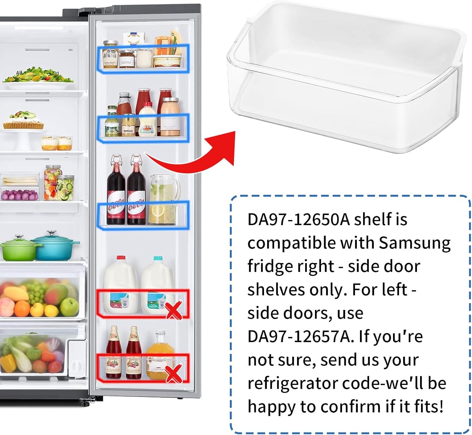 DA97-12650A Refrigerator Door Shelf Bin (Right) Compatible with Samsung RF263BEAESR RF261BEAESR RF260BEAESR Series Refrigerator Door Shelf Replaces AP5620330, 2692337, PS4176653