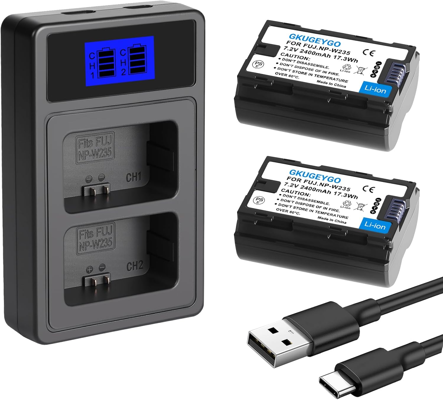 NP-W235 Battery and Charger, 2-Pack Replacement Battery Compatible with Fujifilm X-T5 X-T4 X-S20 X-H2 X-H2S GFX 100S GFX 50S II Cameras