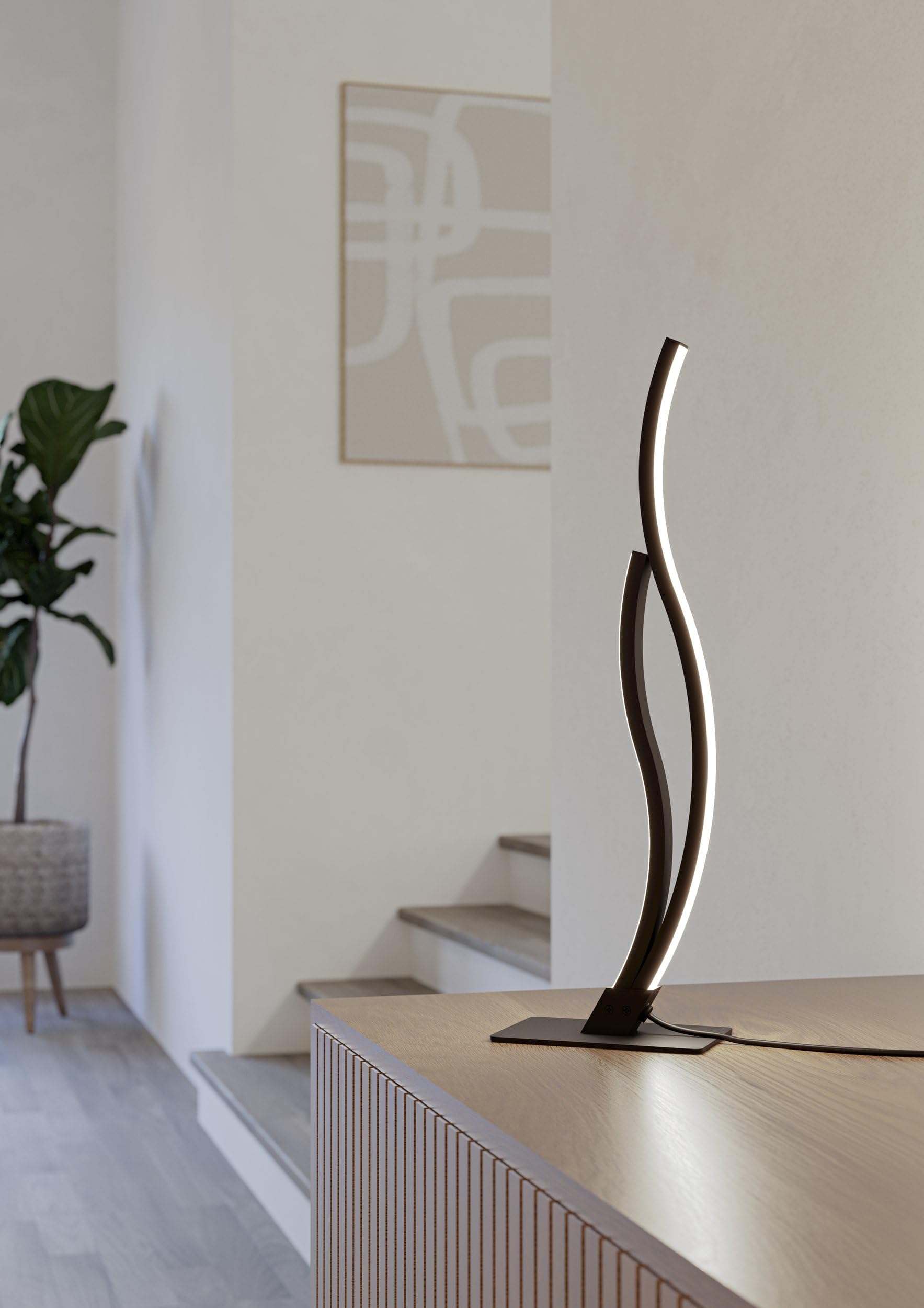 Eglo Grisolia Lámpara LED para mesita de noche, curvada, decoración | de habitación, dormitorio, salón, lámpara de metal y plástico en negro, blanco neutro, 45,5 cm