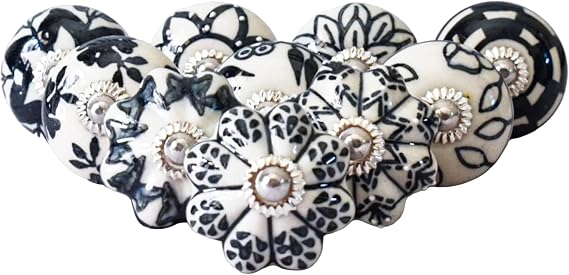 Ajuny Ceramic Cabinet Knobs, Set of 20 - Vintage Black & White, Hand-Painted Pumpkin & Round Drawer Pulls for Kitchen Cabinets, Vanities, Dressers & Cupboards, 1.5 in, Screws & Backplates Included