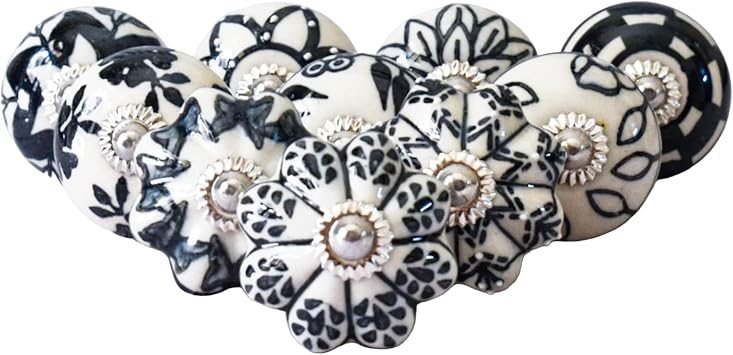 Ajuny Ceramic Cabinet Knobs, Set of 20 - Vintage Black & White, Hand-Painted Pumpkin & Round Drawer Pulls for Kitchen Cabinets, Vanities, Dressers & Cupboards, 1.5 in, Screws & Backplates Included