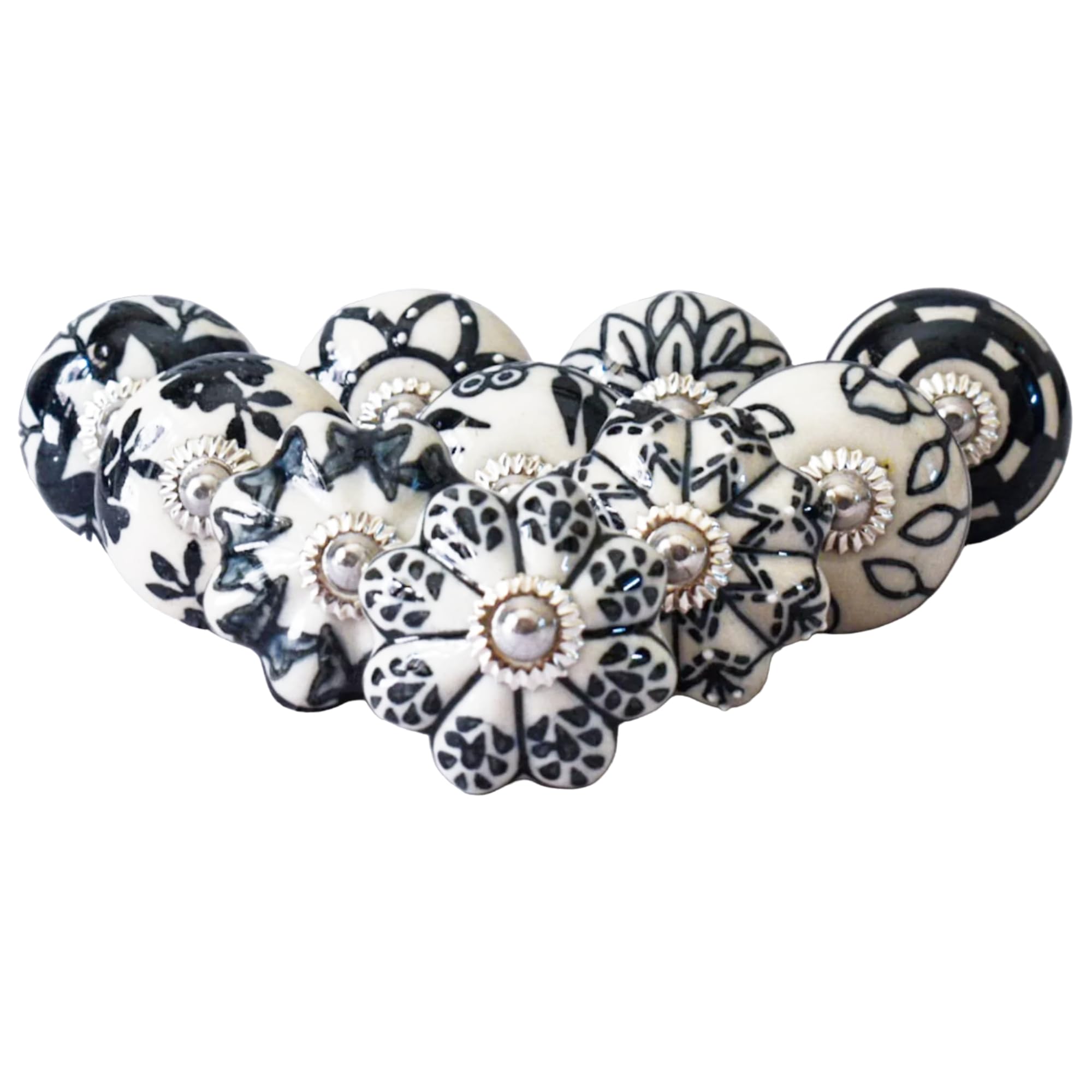 Ajuny Juego de 20 Pomos de Cerámica Vintage Blanco y Negro, Pintados a Mano – Diseños Calabaza y Redondo – Tiradores Decorativos para Armarios, Cajones y Puertas de Cocina y Baño — view 5