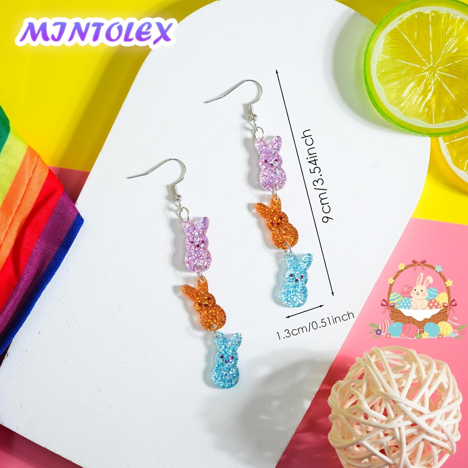 Easter Bunny Earrings for Women Glitter Triple Acrylic Rabbit Drop Dangle Earrings Colorful Easter Jewelry Gifts for Spring Party - Image 5