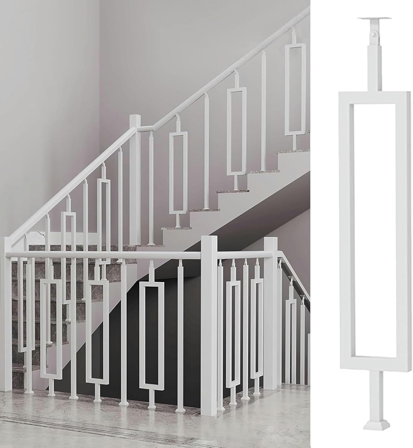 25 35 36 50 in Stair Spindles Posts Modern, Indoor Staircase Balusters Kit Adjustable Slant Porch Stairway Railing Banister Side/Floor Mounted, with Install System Hardware