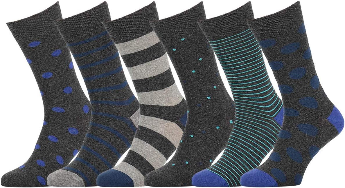 Mens Dress Socks - Fun Colorful Socks for Men - Cotton Patterned Fashion Mens Socks 6 Pack
