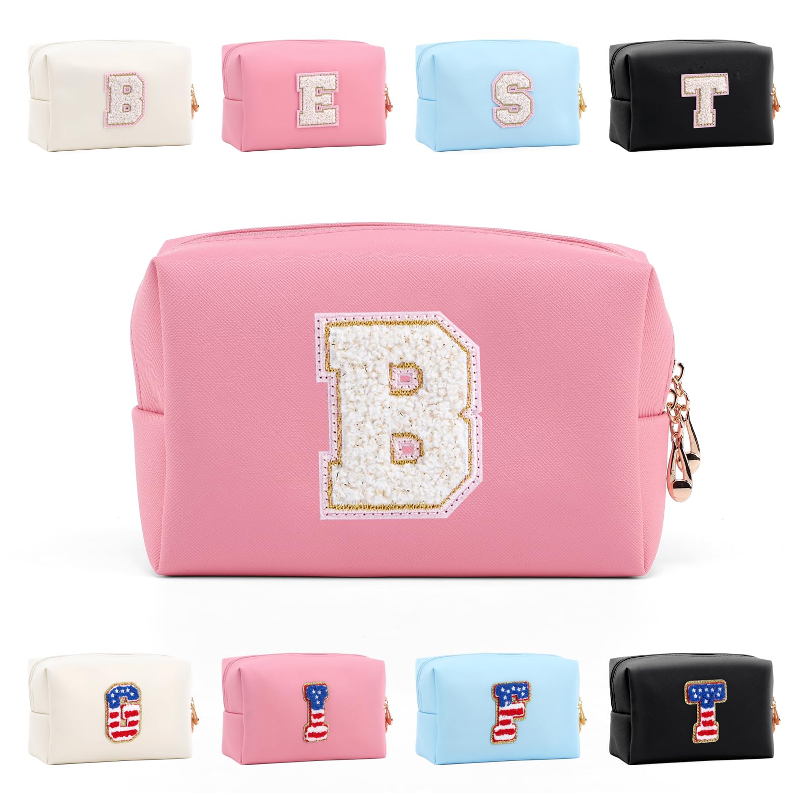 Hbhpov Personalized Initial Letter Makeup Bag Organizer,Waterproof PU Leather Letter Zipper Cosmetic Pouch Bag Travel Portable Toiletry Bag,Gift Ideal