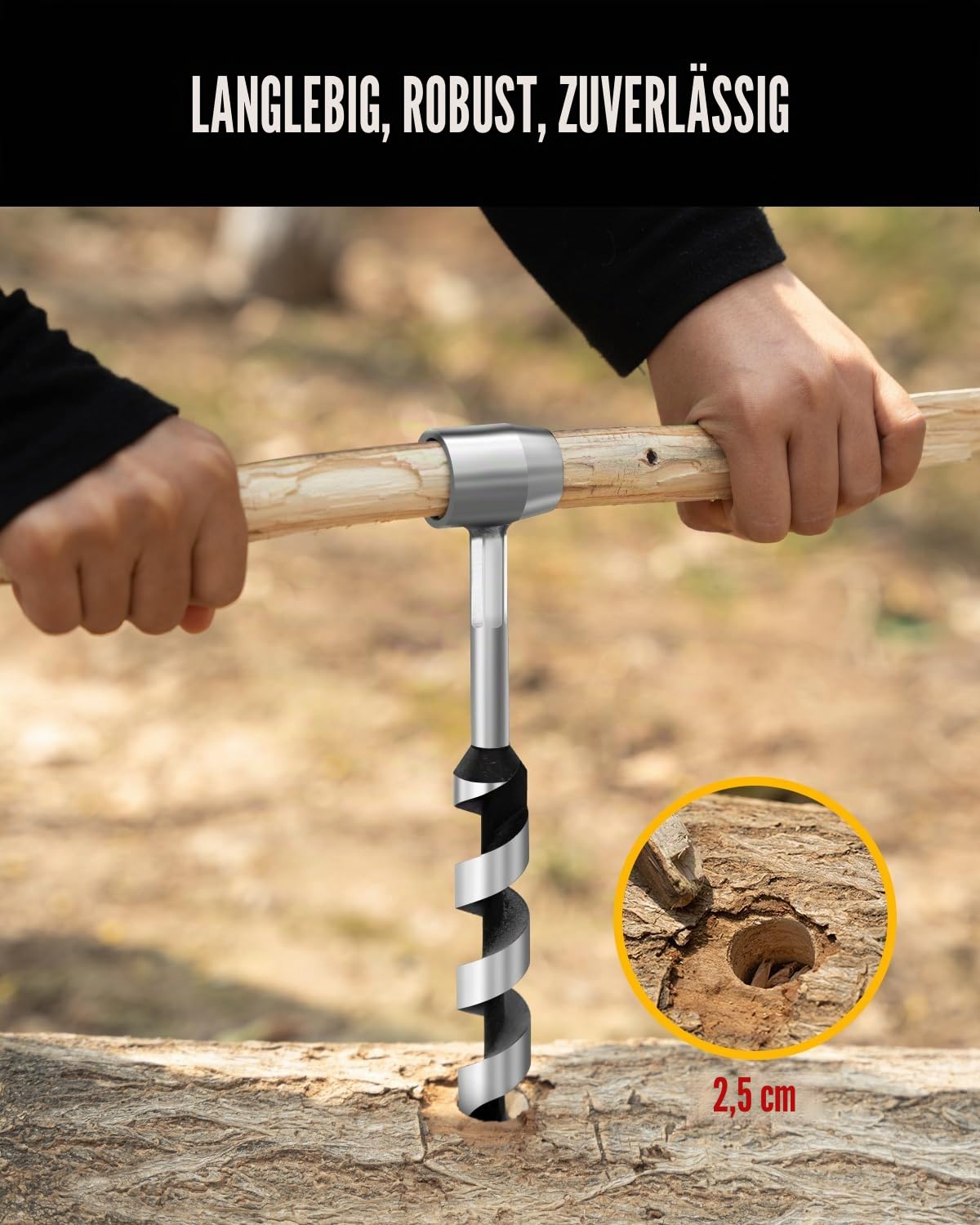 Upgrade Handbohrer Bushcraft,Outdoor Holzbohrer aus Hochwertigem Stahl mit PU Ledertasche,ideal für Bushcraft Ausrüstung, Survival und DIY