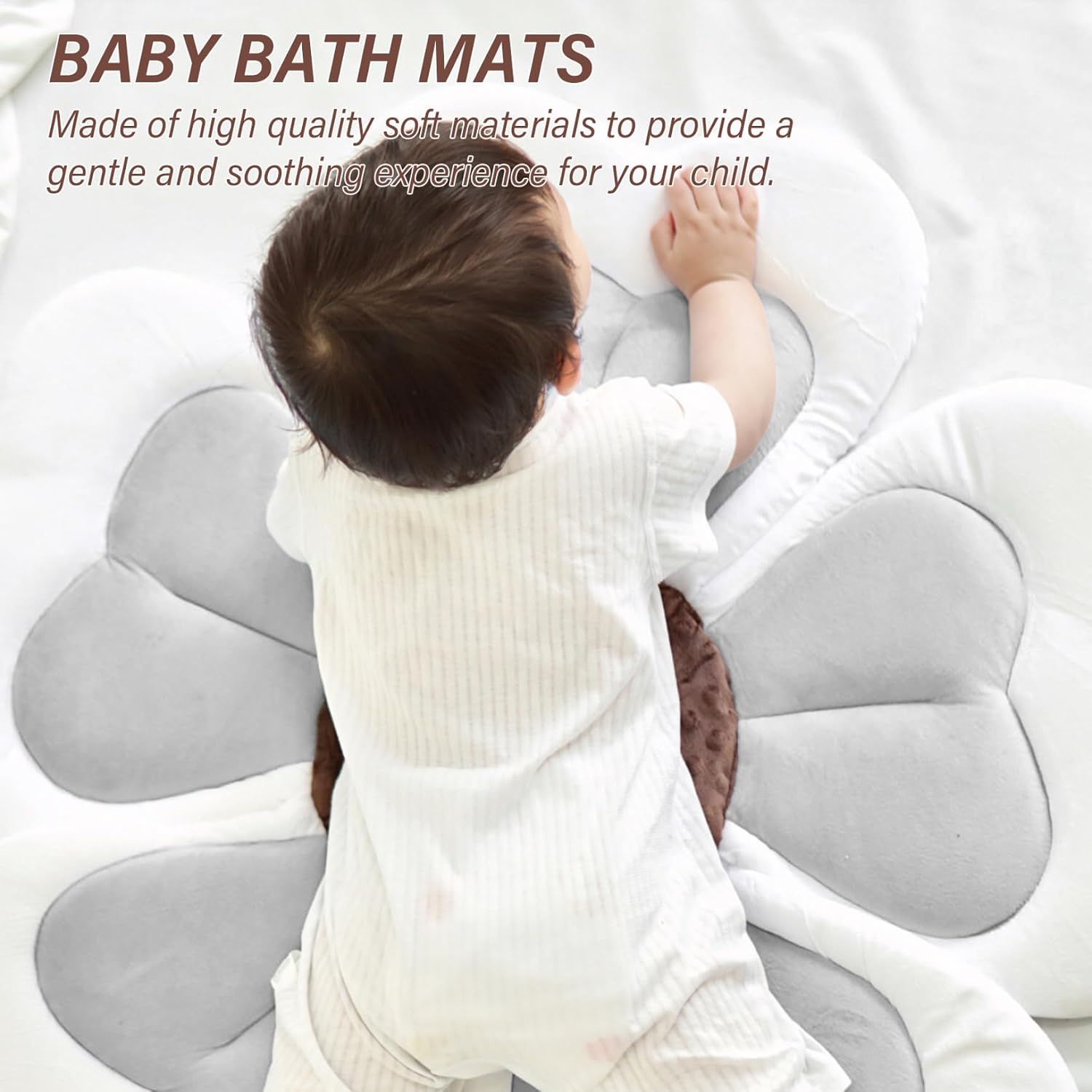 Baby Bathtub Baby Bath Support 31.5x1.2'' Anti-Collision Soft Bathtub Gray Leaf Flower Bath Essentials with White Edge for Sitting or Crawling