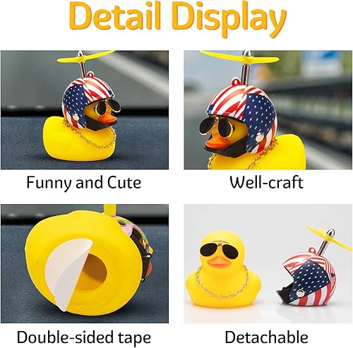 Miniatura 5 de wonuu Decoraciones de pato de goma para automóvil, lindos adornos de pato amarillo para tablero de instrumentos con hélice