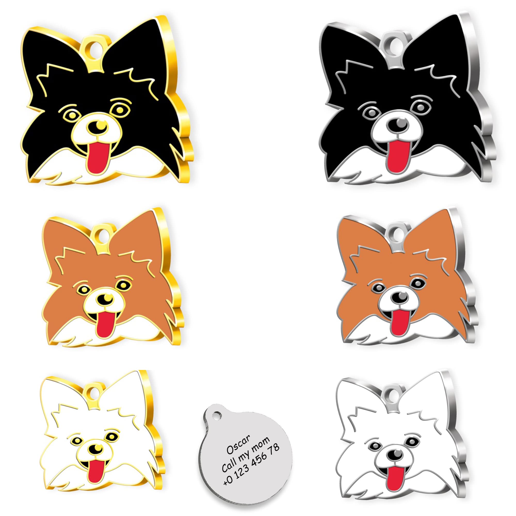 Papillon 24K Gold Plated - Silver Plated Dog Personalized Dog Tag - Papillon Name Tag - Customized Pet Tags - Dog Name id Tag for Dog- Engraved Dog Tag (Silver Plated Black)