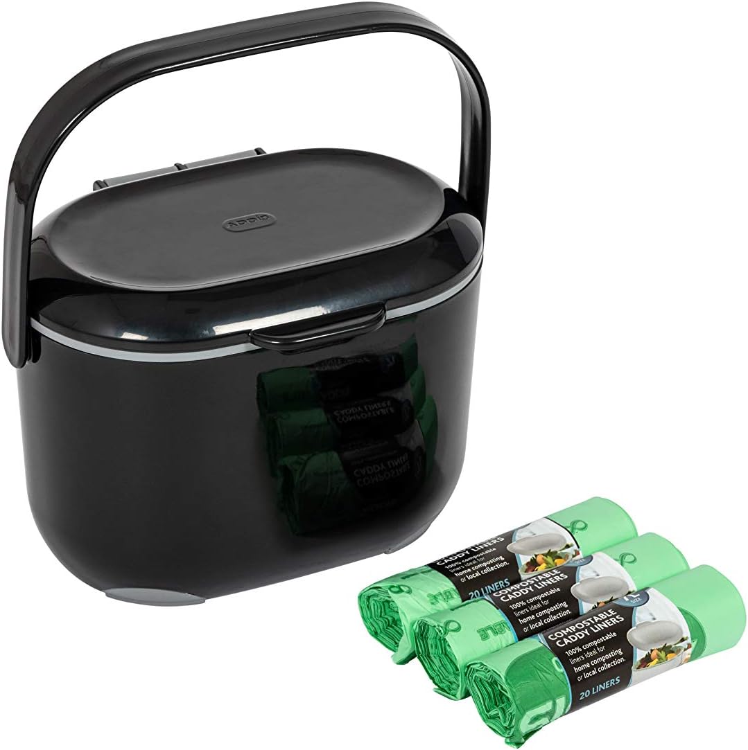 Addis Premium Kitchen Food Caddy Bin, Black Grey, with 60 x 100