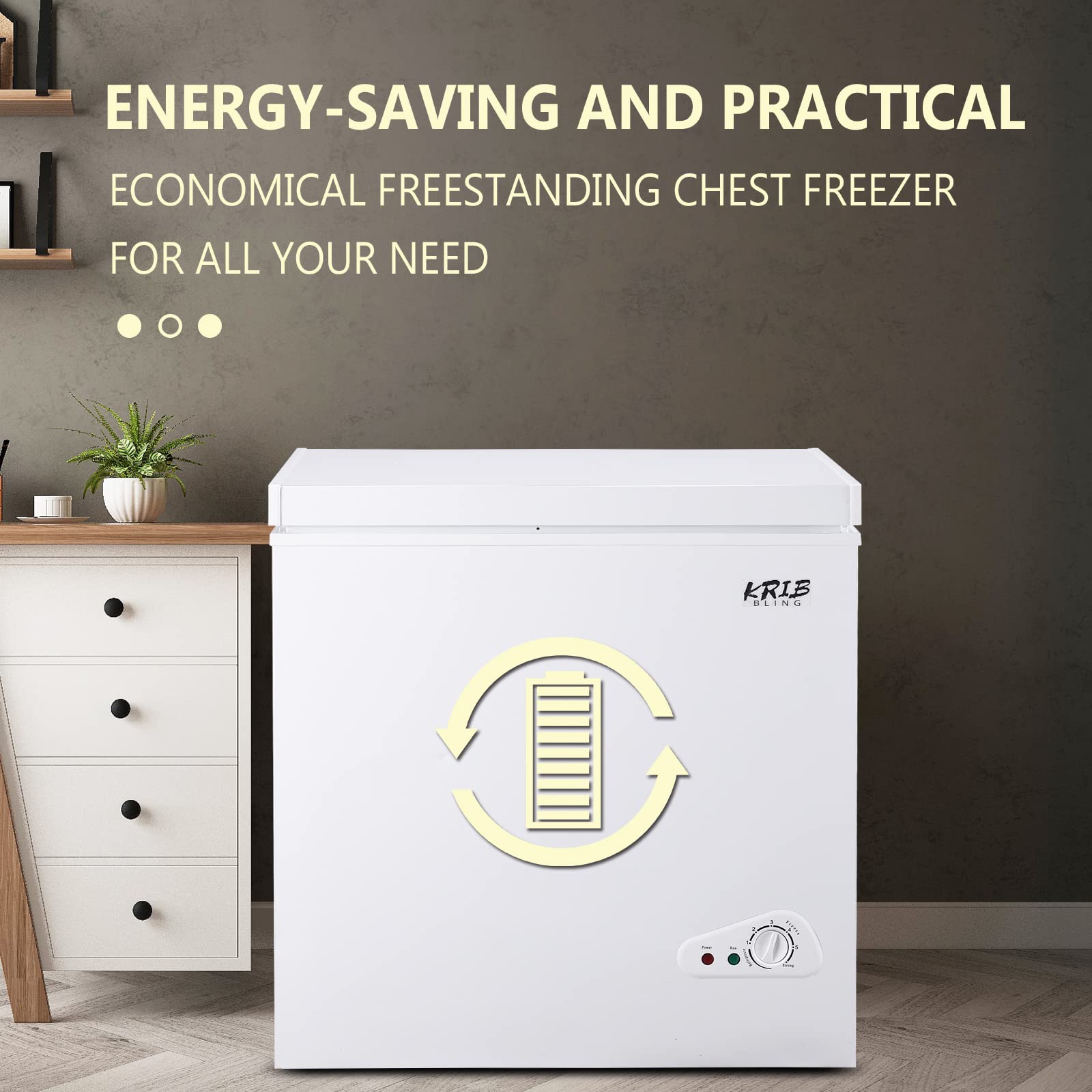 5.0 Cu.Ft Compact Chest Freezer With Removable Basket, Krib Bling Top Door Open Freestanding Deep Freezer With 7 Gears Temperature Adjustment, Ideal For Home, Kitchen & Office, White on Fridge.com - View 4