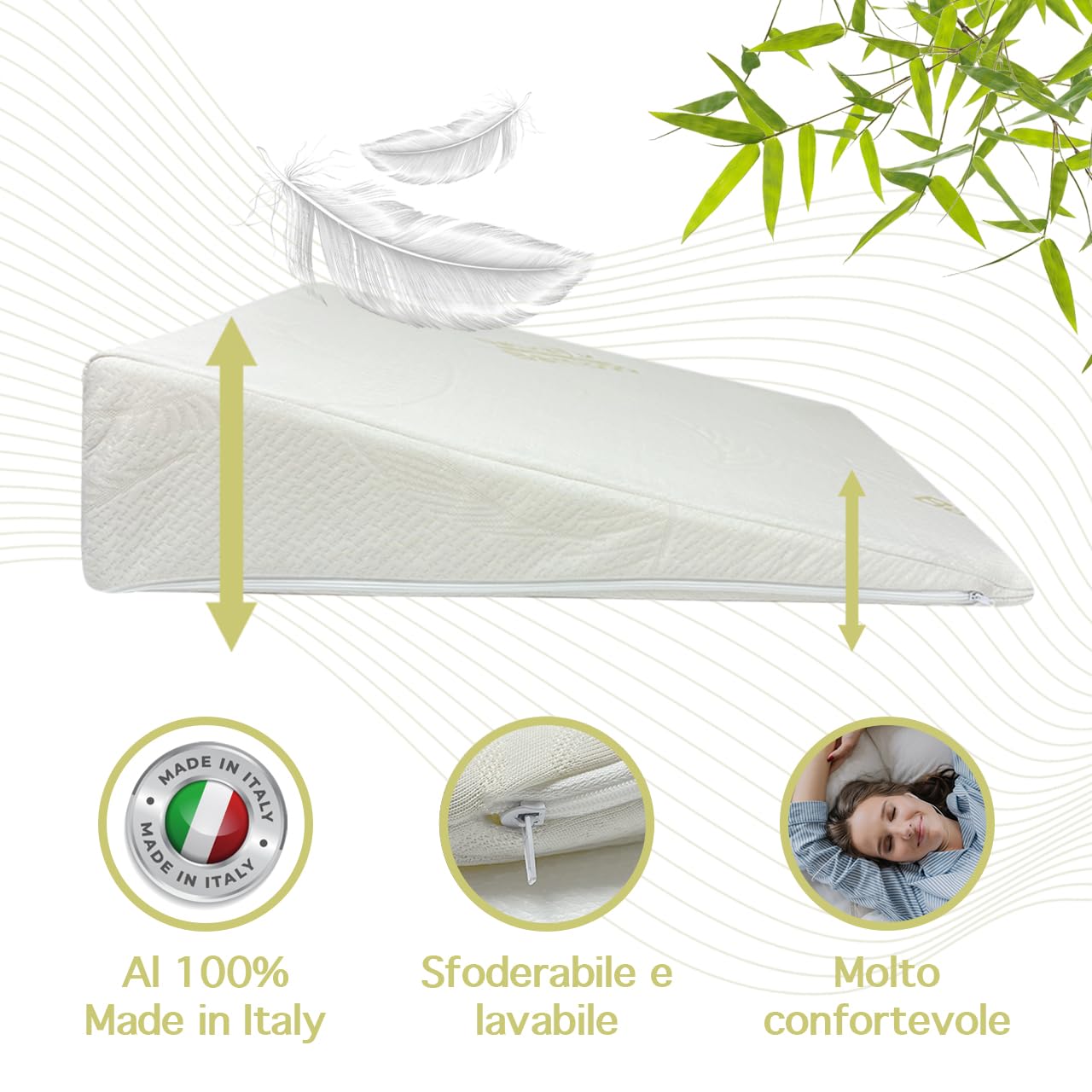 IlGruppone Cuscino Cuneo Da Lettura Ergonomico Letto E Divano Sollevatore Gambe Pesanti Schiena Fodera In Bambù Prodotto Italiano Circolazione Ginocchia Antireflusso