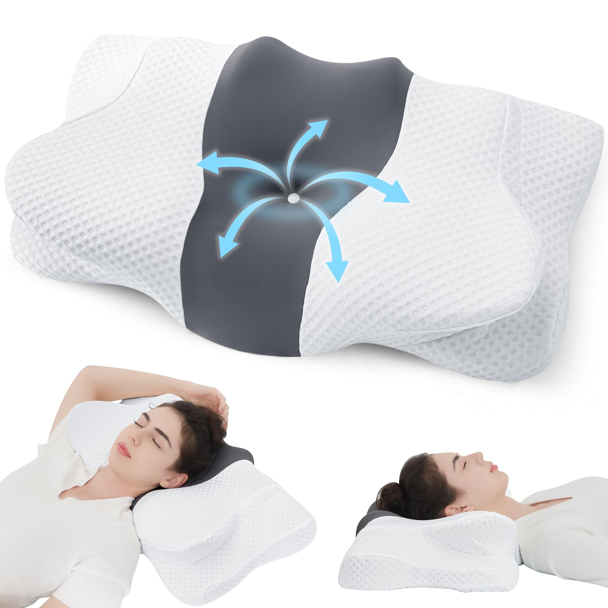 Orcalic Cervical Neck Pillow for Pain Relief, Ergonomic Memory Foam Pillow for Sleeping, Orthopedic Bed Pillow Neck Support Pillow, Contour Pillows for Side Back Stomach Sleepers