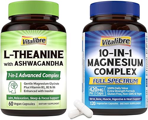 Complejo de magnesio 10 en 1 120 cápsulas y L-teanina 200 mg 60 cápsulas
