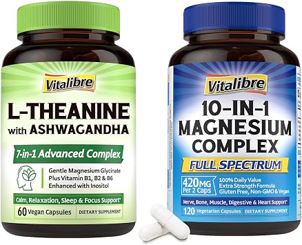 Vitalibre 10 in 1 Magnesium Complex 120 Caps and L-Theanine 200mg 60 Caps