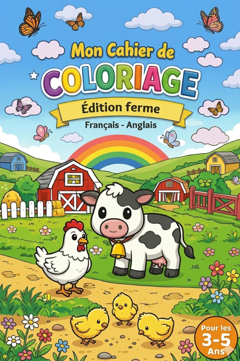 Mon premier cahier de coloriage – La ferme: 38 dessins simples – Français Anglais – Animaux et objets de la ferme – Pour enfants de 3 à 5 ans
