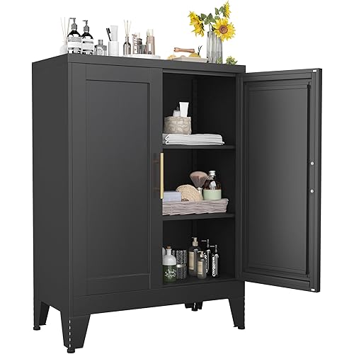 Black Metal Storage Cabinet, 36" Sideboard Buffet Cabient, Kitchen Pantry Storage Cabinet with Doors and 2 Adjustable Shelves, for Office, Home, School, 11.81" D x 23.62" W x 35.83" H