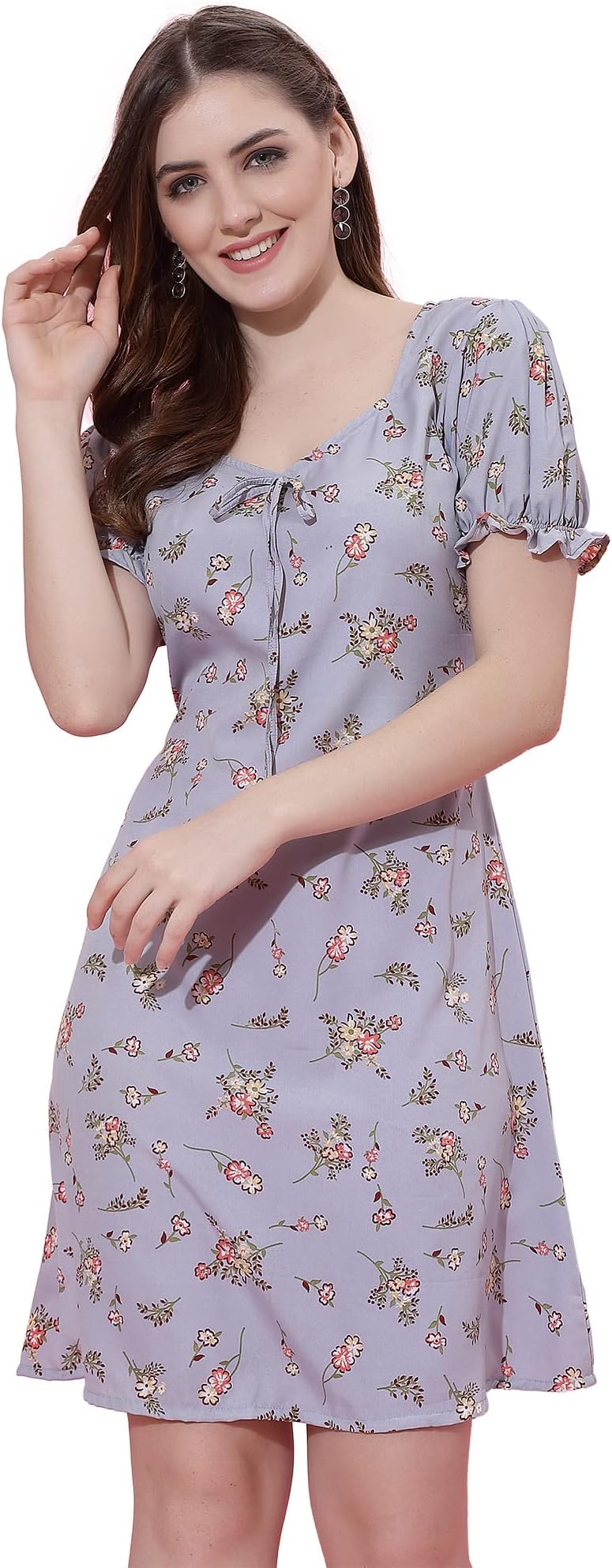 OOMPH! Dress for Women Stylish| Summer Vacation Style |Floral Print Puff Sleeve Dress | Lightweight Flared Maxi for Casual & Holiday Wear
