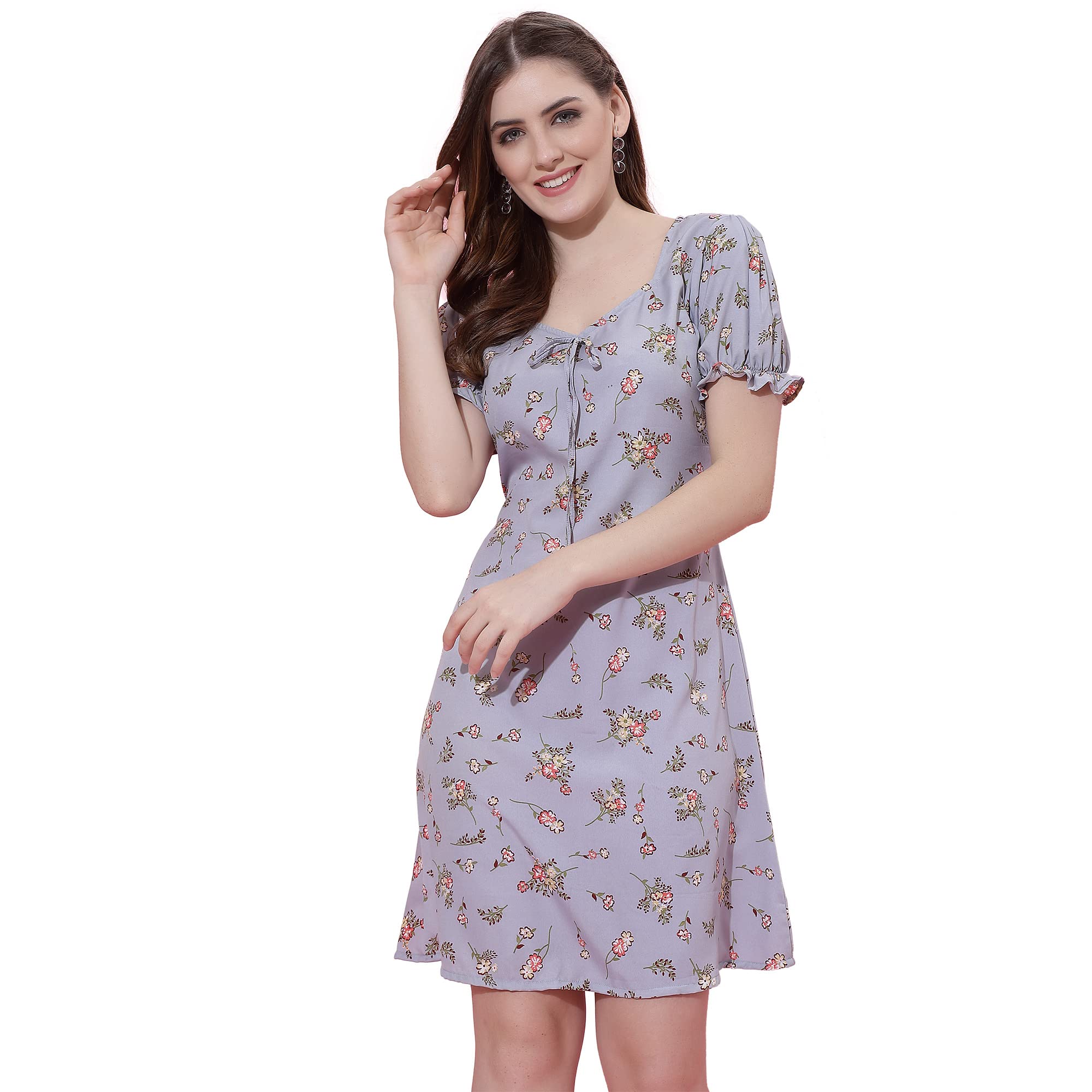 OOMPH! Dress for Women Stylish| Summer Vacation Style |Floral Print Puff Sleeve Dress | Lightweight Flared Maxi for Casual & Holiday Wear