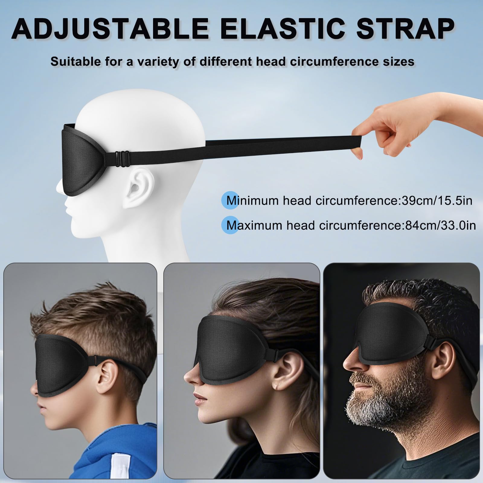 Oumida 3D Schlafmaske für Seitenschläfer, Verstellbares Gummiband, lichtblockierend und Atmungsaktiv, Augenmaske für Männer Frauen, für Reisen, Büro, Yoga (Schwarz)