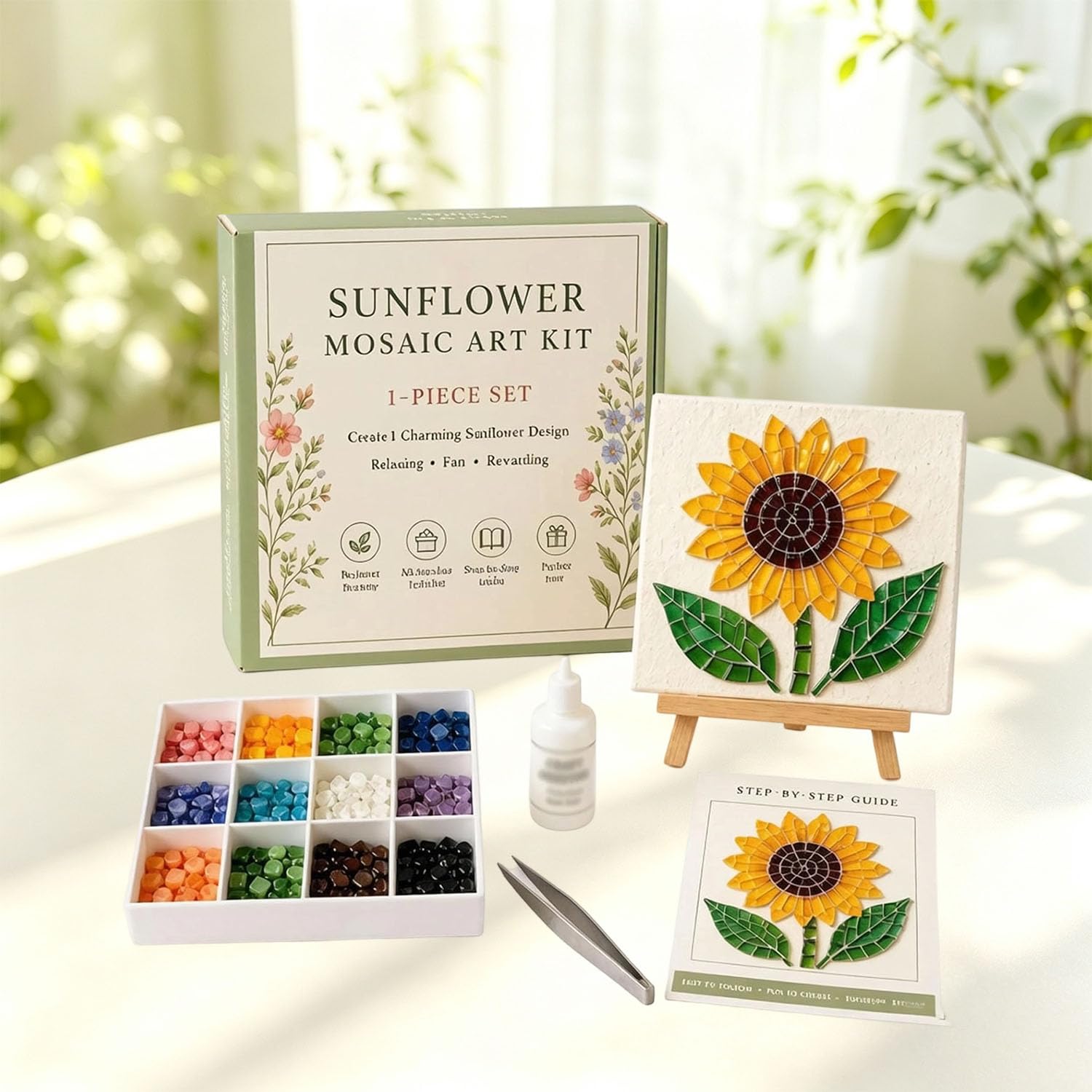 Watering Can Mosaic Art Kit, Insect & Flower DIY Mosaic Craft Kits for Adults Kids Beginner, Creative Relaxing Handmade Home Decor Gift (#8)