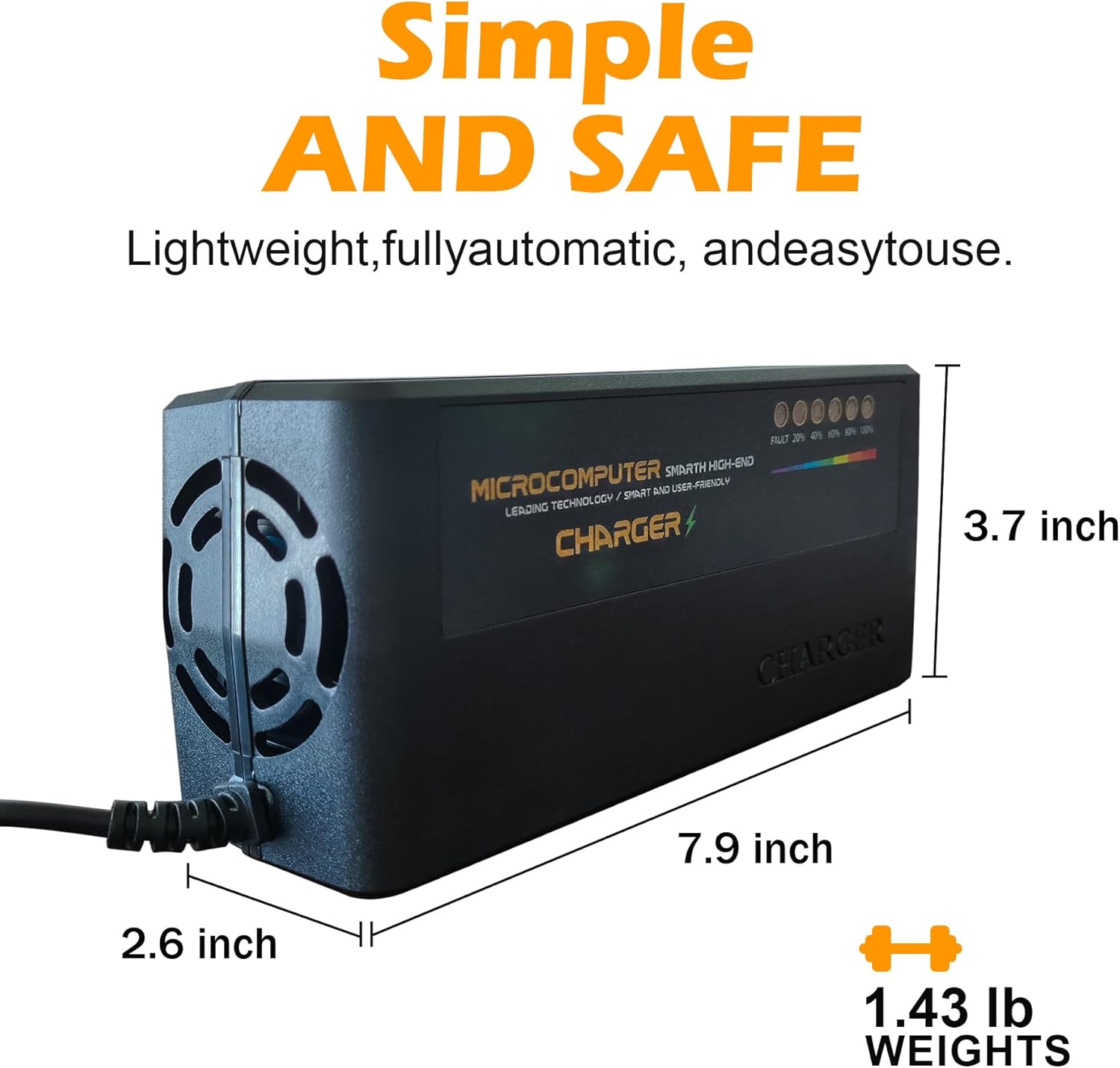 48V Lithium Battery Charger, 58.4V 5A LiFePO4 Battery Charger for 48V(51.2) V Lithium Iron Phosphate Battery, Smart Charger with 6 LEDs Disply Cooling Fan Multiple Protection - Image 6