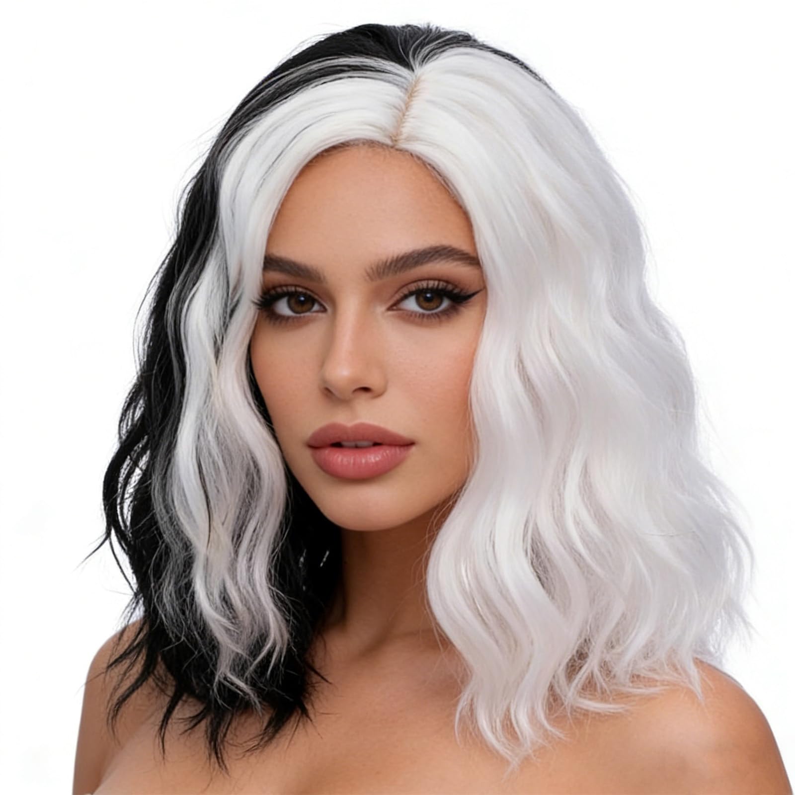 Women Silver Heat Resistant Wavy Curly Cosplay Halloween Bob Party Wig Short Curly Wavy White Synthetic Wig White Lolita Hair Wig  main image 4