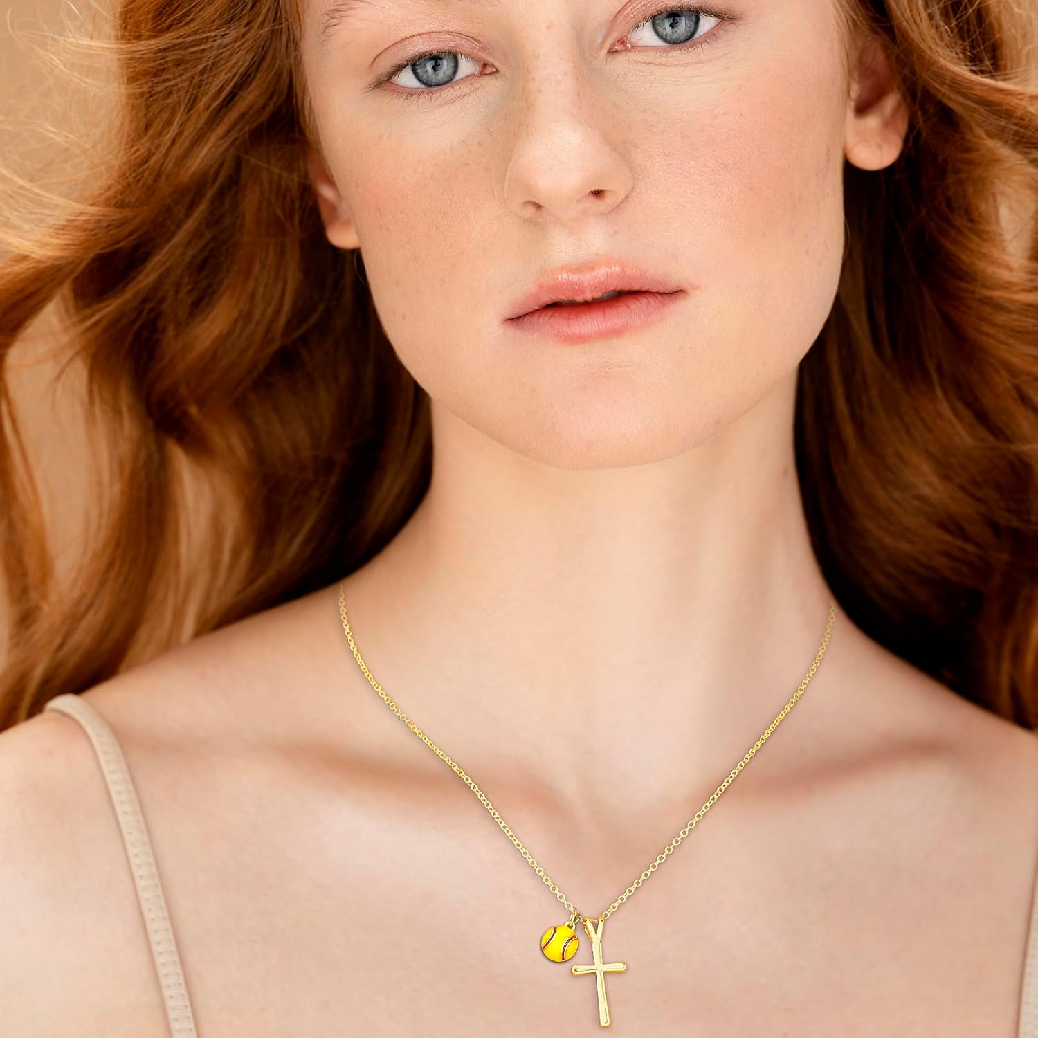 Gnamy Softball/Volleyball/Basketball/Soccer Necklace for Teen Girls Women, Gold/Silver Cross Pendant Sport Accessories Christian Religious Jewelry Gifts for Teens Kids Lovers