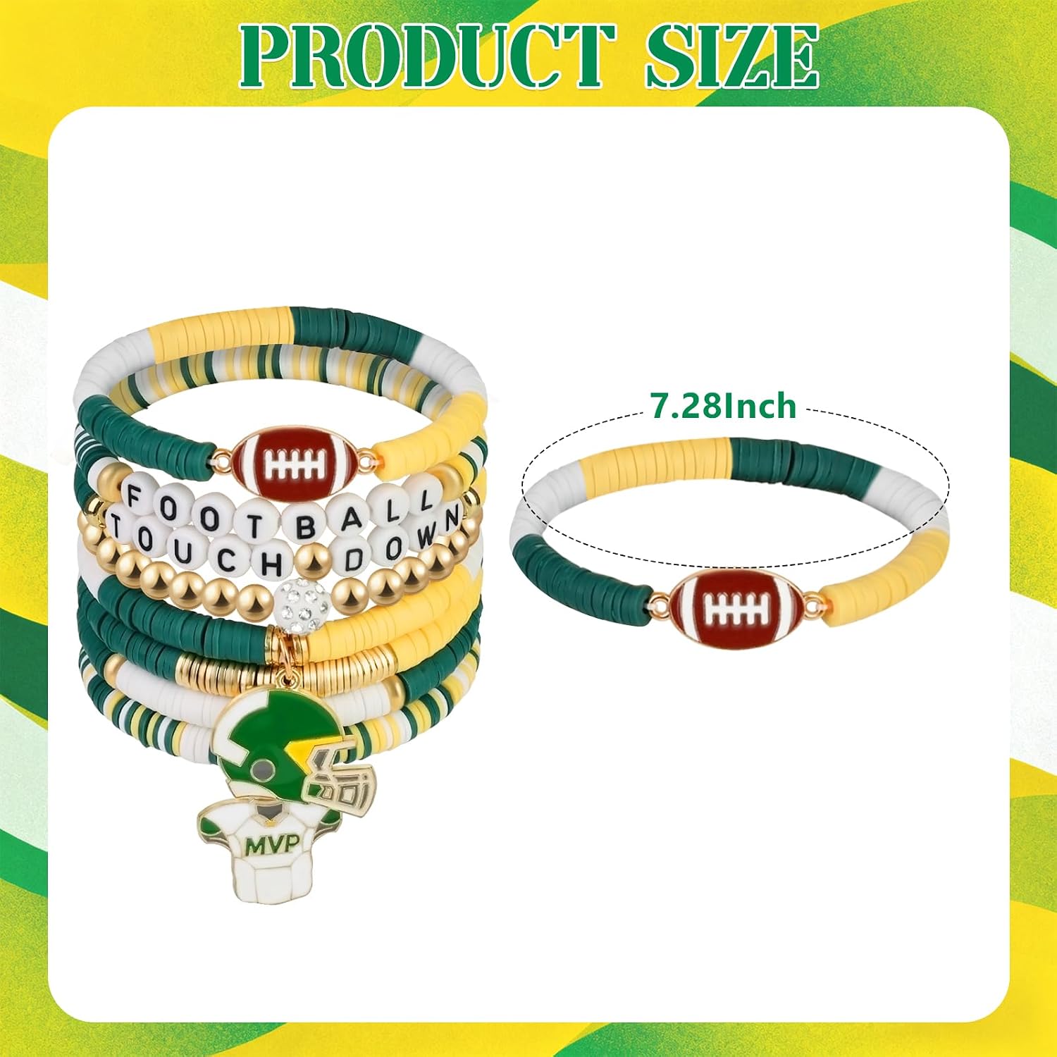 Game Day Football Bracelets for Women Men, Friendship Hypoallergenic Clay Beaded Stretch Bracelets,Stackable Sports Fans Charm Bangles,Football Mom Accessories Football Gifts image 2