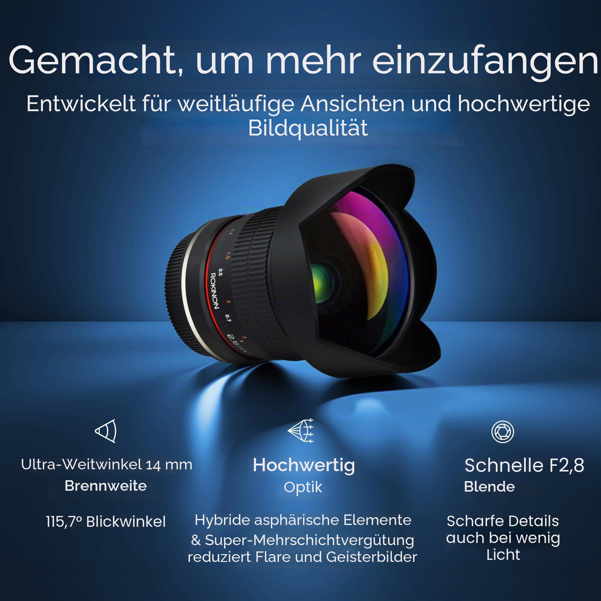 Rokinon 14 mm F2.8 Ultra-Weitwinkelobjektiv, Canon, schwarz, None