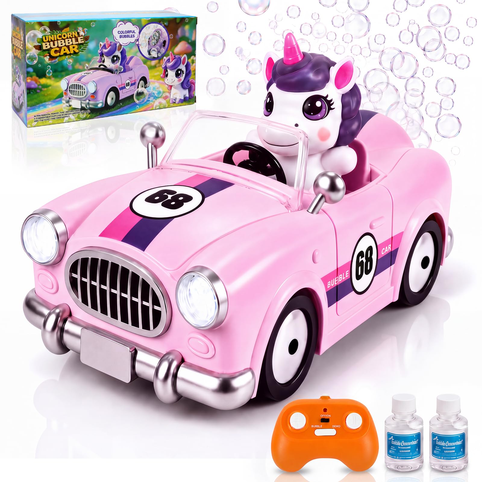 Unicorn RC Bubble Cars, Remote Control Car Toys with Light for Girls