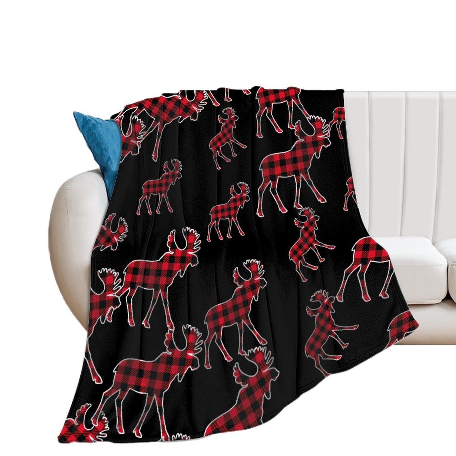 OUTBDNVFSA Moose Buffalo Plaid Throw Blanket Lightweight Summer Blankets for Bed Sofa Camping Travel