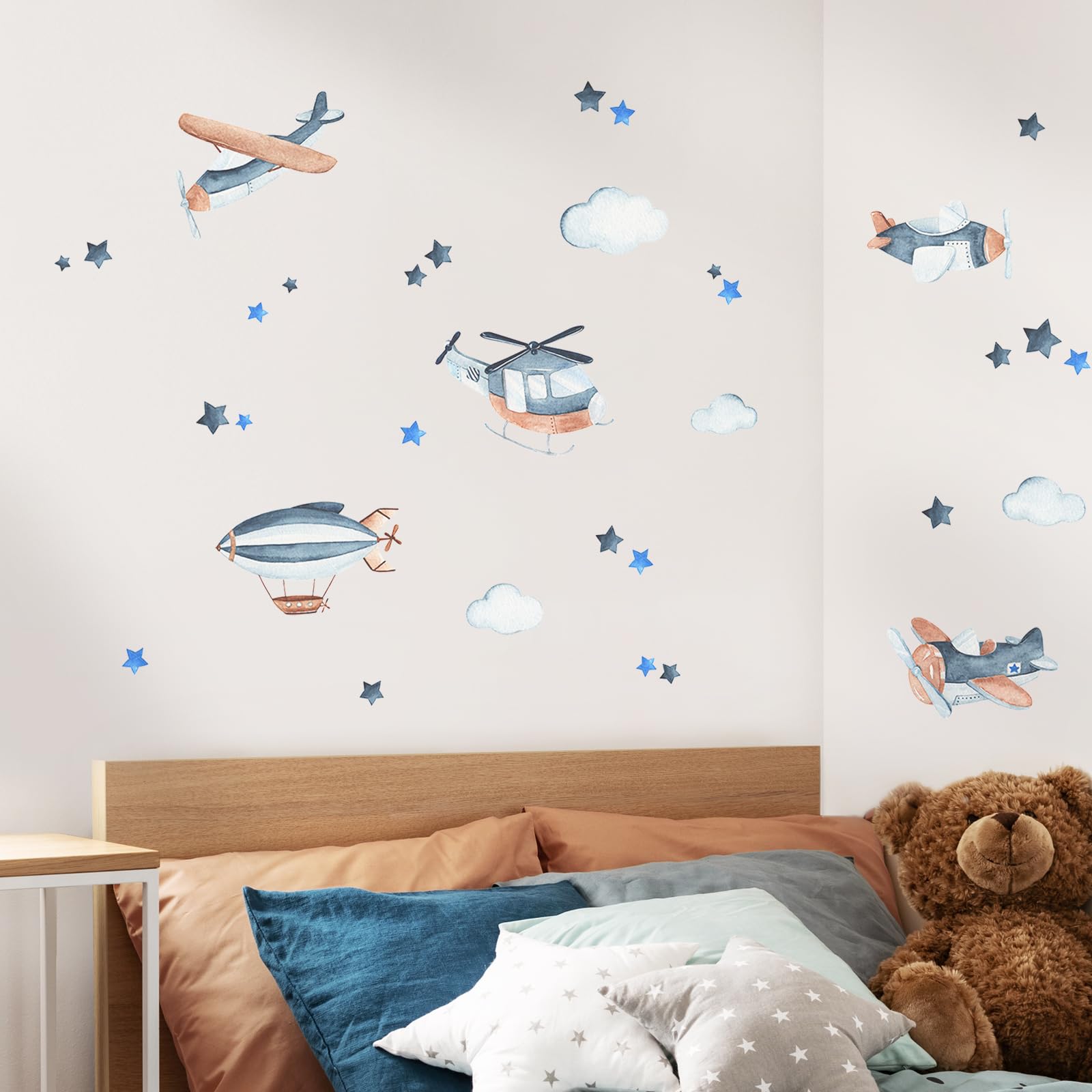 Tanlaby Naves Espaciales Aviones Vinilo Pared Nubes Azules Estrellas Pegatinas
