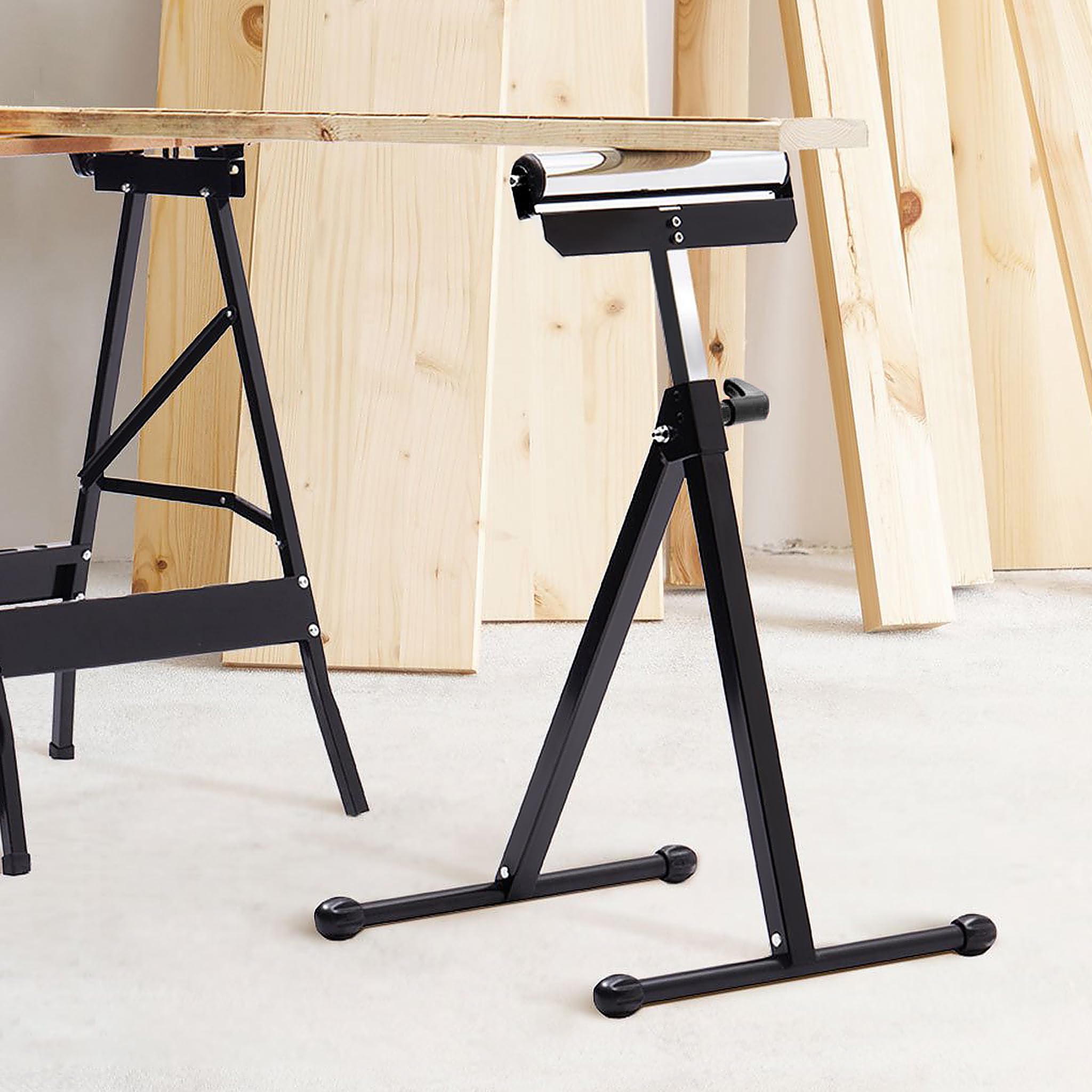 Aufun 4x soporte con ruedas, regulable en altura, soporte con ruedas 68-107 cm, soporte con ruedas plegable, hasta 60 kg, soporte plegable para taller, con pies antideslizantes, negro